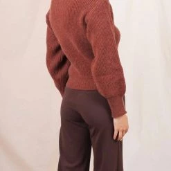 Wholesale 💯 Fore 👩 women Mock Neck Cut-Out Sweater in Brown 🔔