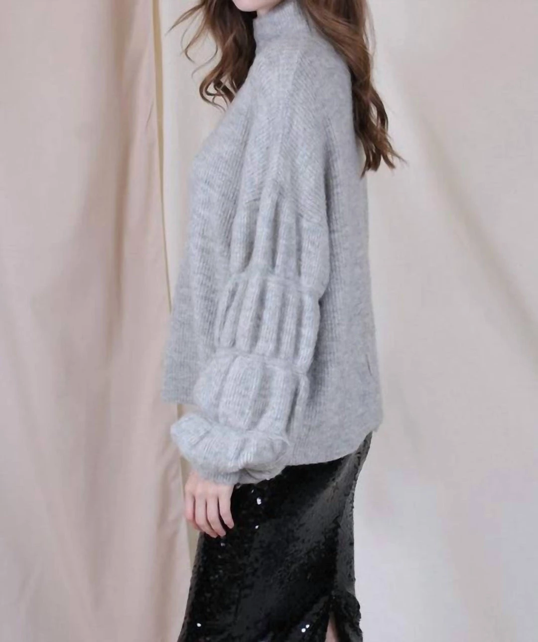 Top 10 🔔 Fore 👩 women Oversized Bubble Sleeve Sweater in Heather Grey 🎉 4 Top 10 🔔 Fore 👩 women Oversized Bubble Sleeve Sweater in Heather Grey 🎉 - Image 4