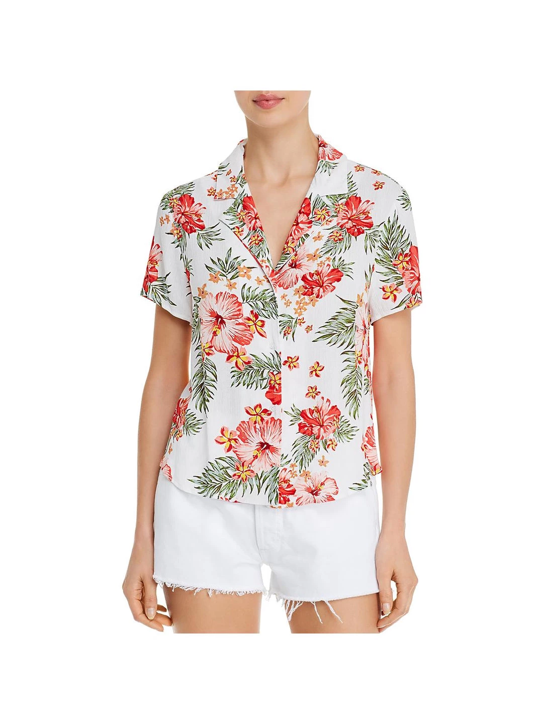 New 🥰 Fore 👩 Womens Notch Collar Floral Button-Down Top ⌛ 1 New 🥰 Fore 👩 Womens Notch Collar Floral Button-Down Top ⌛
