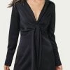 Best reviews of 🥰 Fore 👩 women Tie-Front Satin 👚 Shirt 👗 Dress in Black 👍