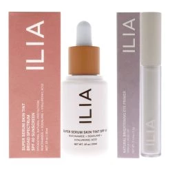 Best Pirce ❤️ Super Serum Skin Tint Foundation SPF 40 - ST11 Matira and Natural Brightening Eye Primer - On and On Kit by ILIA Beauty for 👩 Women - 2 Pc Kit 1oz Foundation, 0.14oz Natural Brightening Eye Primer - On and On ❤️