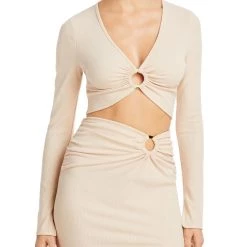 Deals 😉 Fore 👩 Womens Ribbed Knit O Ring Cropped 🥰