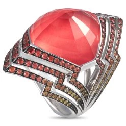Hot Sale 🔔 women Stephen Webster Lady Stardust 18K White Gold Pink Opal Quartz and Sapphire Zigzag Ring ⭐