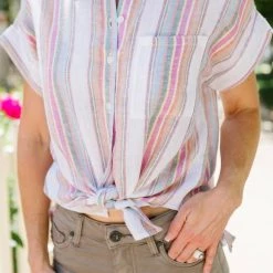 Best Pirce ๐ฏ Velvet Heart ๐ฉ women Edison Button Up ๐ Shirt in Stripe ๐