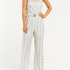 Outlet ❤️ Velvet Heart 👩 women Savannah Linen Jumpsuit in Black Stripe 🧨