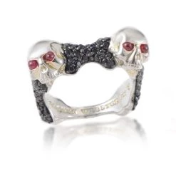 Cheap ⭐ women Stephen Webster Skull & Bones Men's Sterling Silver Ruby & Black Sapphire Ring 🥰