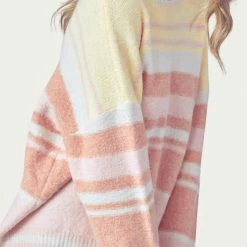 Cheap 🛒 Fore 👩 women Oversized Striped Ribbed-Knit Sweater in Yellow/Terracotta/Pink 😉