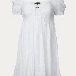 Outlet 💯 Fore 👩 women Floral-Embroidered Broderie Anglaise Mini 👗 Dress in White 🧨