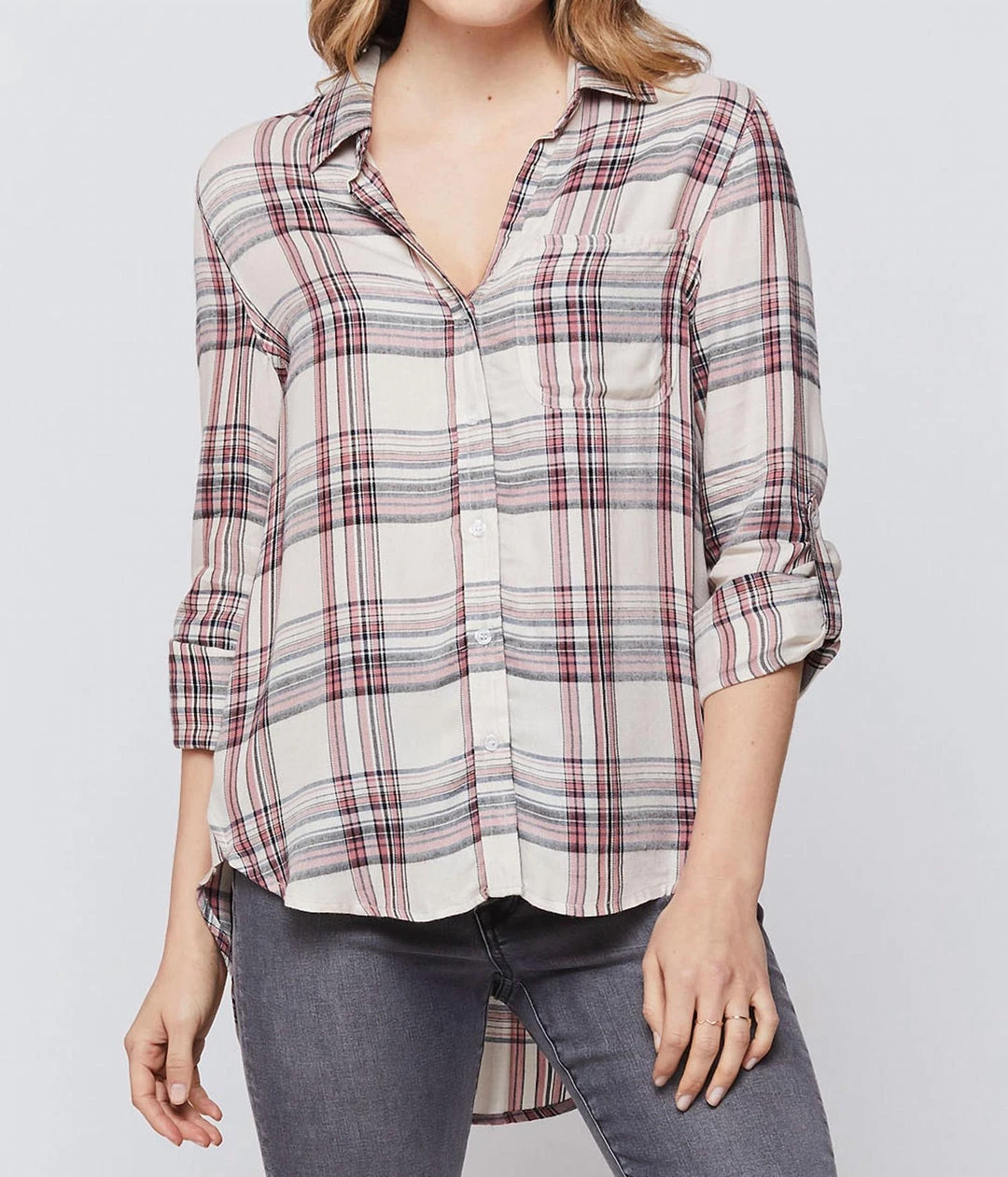 Top 10 😉 Velvet Heart 👩 women High Low Button Down 👚 Shirt in Ivory Plaid 🔔 1 Top 10 😉 Velvet Heart 👩 women High Low Button Down 👚 Shirt in Ivory Plaid 🔔