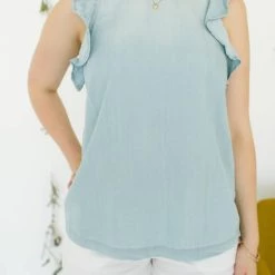 Hot Sale 🔔 Velvet Heart 👩 women Kalliope Ruffle Tank in Light Blue 🎁