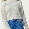 Best Sale 🌟 Fore 👩 women Cropped Cable-Knit Crewneck Sweater in Cream 😉