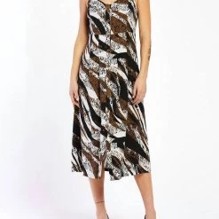Outlet 🎁 Velvet Heart 👩 women Soleta Zebra Midi 👗 Dress in Black 🔔