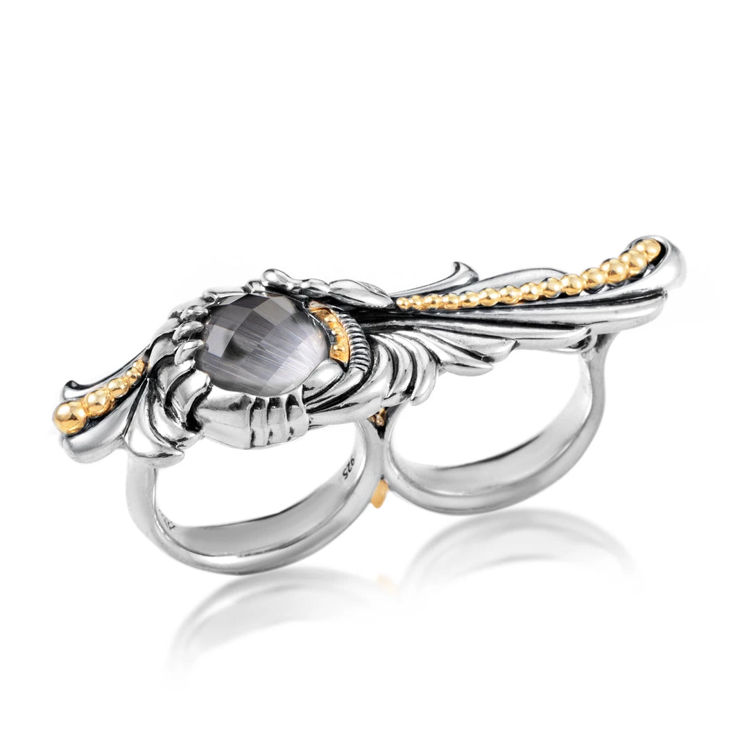 Wholesale 🥰 women Stephen Webster Jewels Verne Silver Cat's Eye & Quartz Double Finger Ring ✨ 1 Wholesale 🥰 women Stephen Webster Jewels Verne Silver Cat's Eye & Quartz Double Finger Ring ✨
