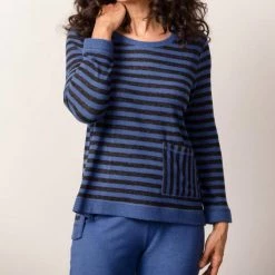 Buy 🔥 Habitat 👩 women Super Soft Fleece Stripe Pullover in Cobalt ⌛